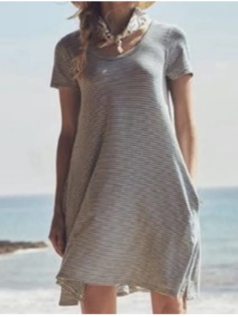NWT Faherty Sanibel Cotton Button Back T-Shirt Dress sz Medium blue/white stripe